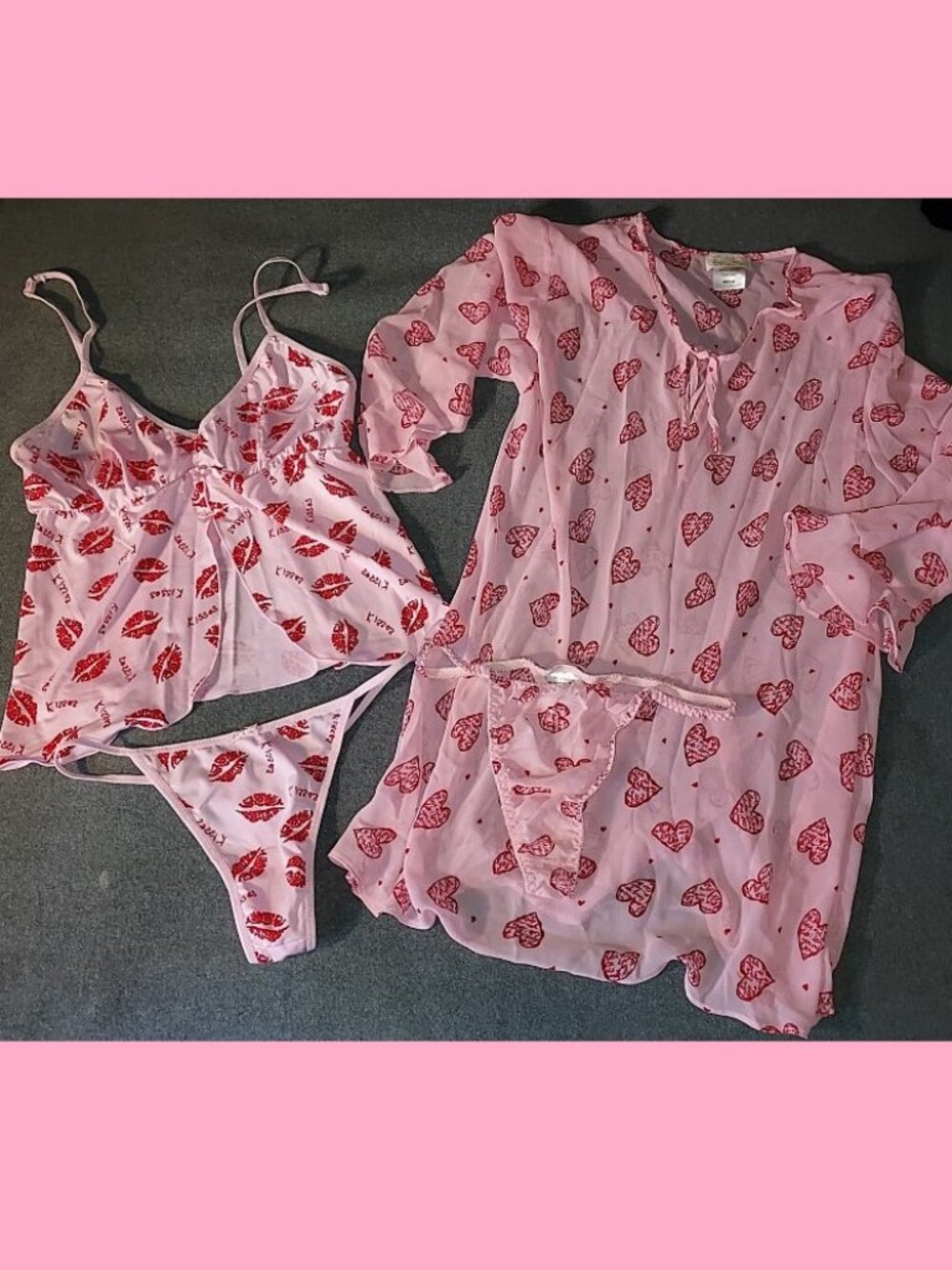 LOT Valentine's Day Camisole Panties SETS Slinky Kisses Love Nighty Ladies Sz M